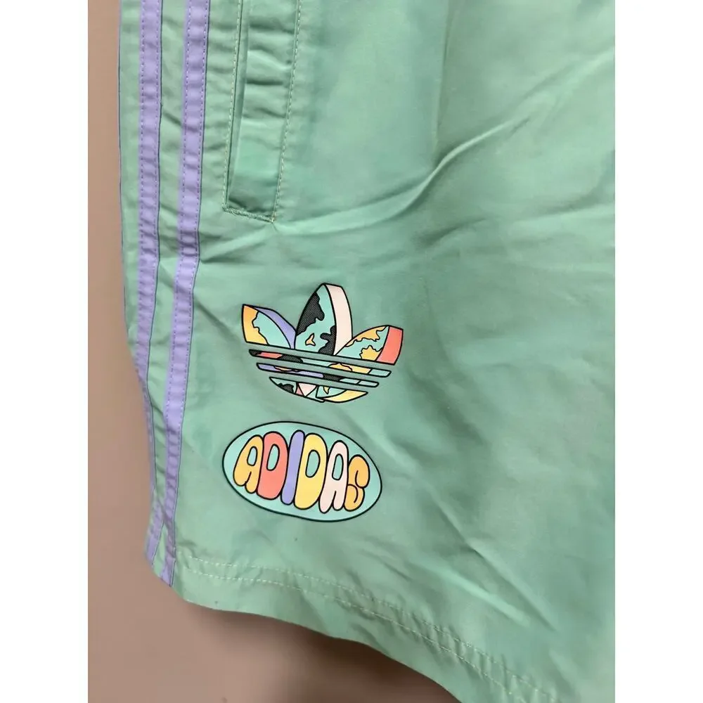 Adidas Originals Enjoy Summer Trefoil Shorts Men’s Size XS Green Mint Flower - Picture 4 of 8